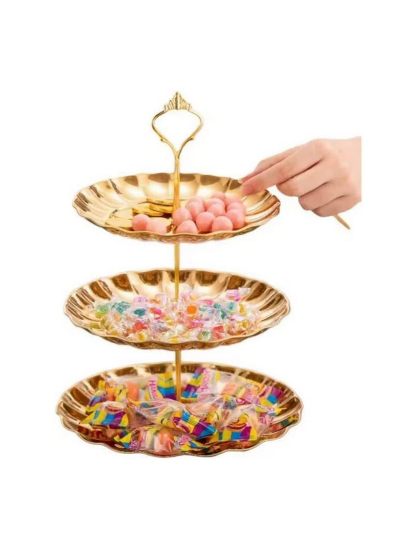 1PCS Three Tier Cake Stand and Fruit Plate Large Food Grade Stainless Steel Stand of Golden for Cakes Desserts Fruits Candy Buffet Stand Golden - Image 4